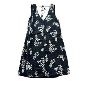 Abercrombie Embroidered Linen Blend Mini Dress Size Small Tall ST Black NWT